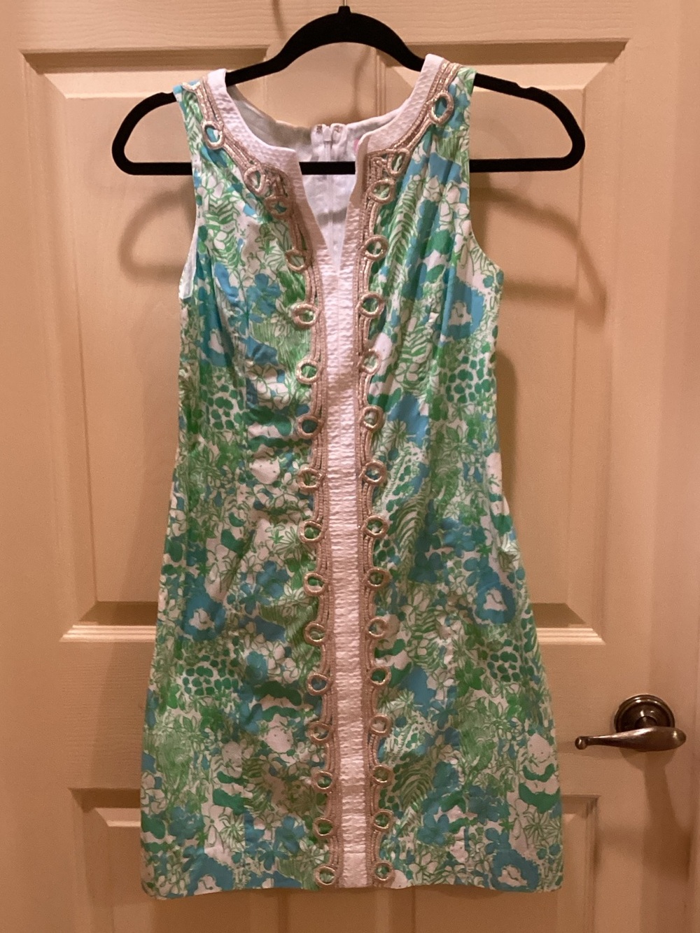 Lilly Pulitzer Green and Aqua Floral Eyelet-Trim Mini Dress